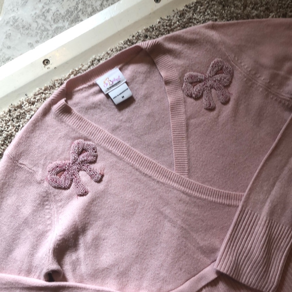 Oh Baby pink girly maternity sweater beaded bows are vintage soft